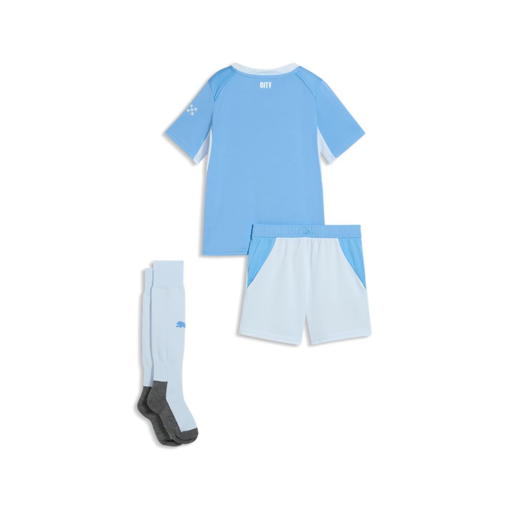 Kit Infantil Manchester City I 2026/27 Azul-Celeste Camisa e Shorts - vista de costas