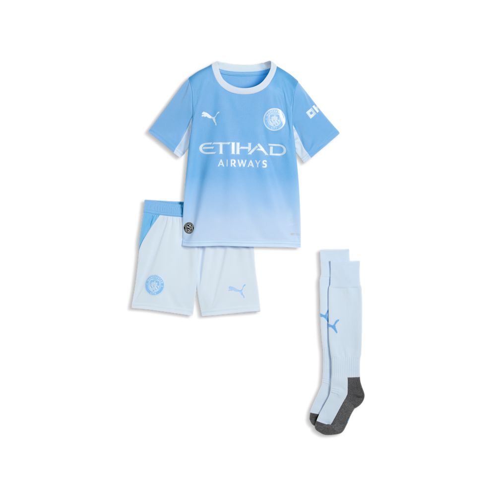 Kit Infantil Manchester City I 2026/27 Azul-Celeste Camisa e Shorts - camisa e shorts, kit completo