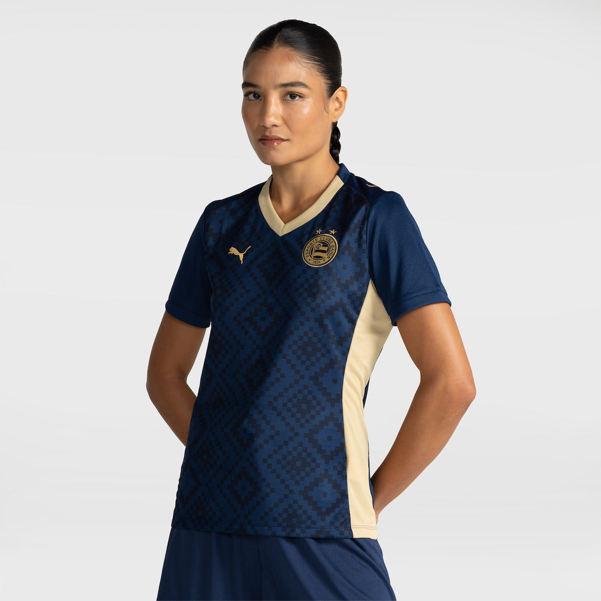Camisa Bahia III 2026/27 Azul-Marinho e Dourada Feminina Torcedor - vista frontal