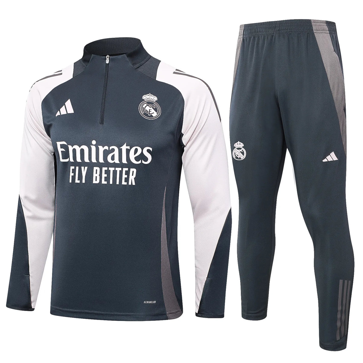 Conjunto Agasalho Treino Real Madrid 24/25 - Cinza e Branco