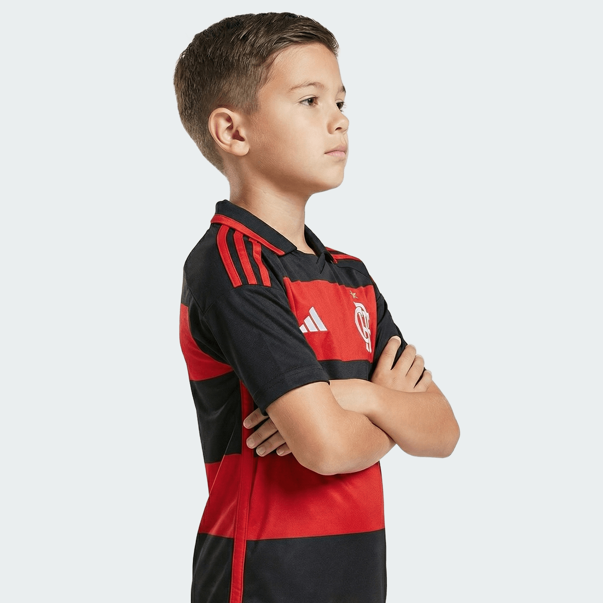 Kit Infantil Flamengo I 2026/27 Rubro-Negro Camisa e Shorts - detalhes de acabamento 2