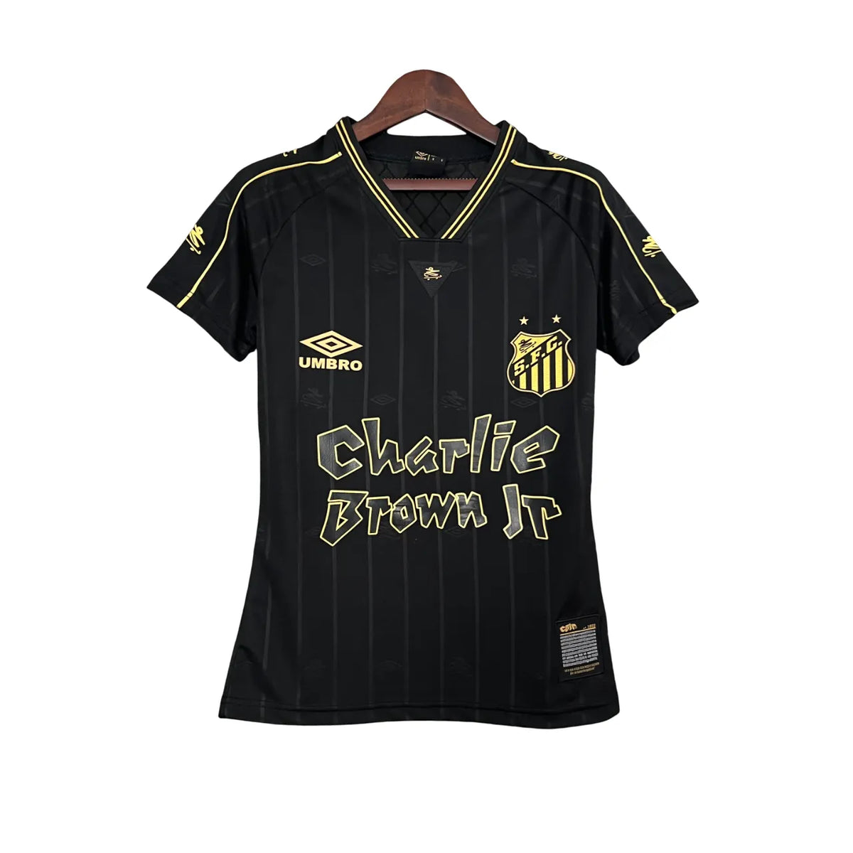 Camisa Santos Charlie Brown Jr. Feminina 2024 - Preta e Dourada - Oliver Company