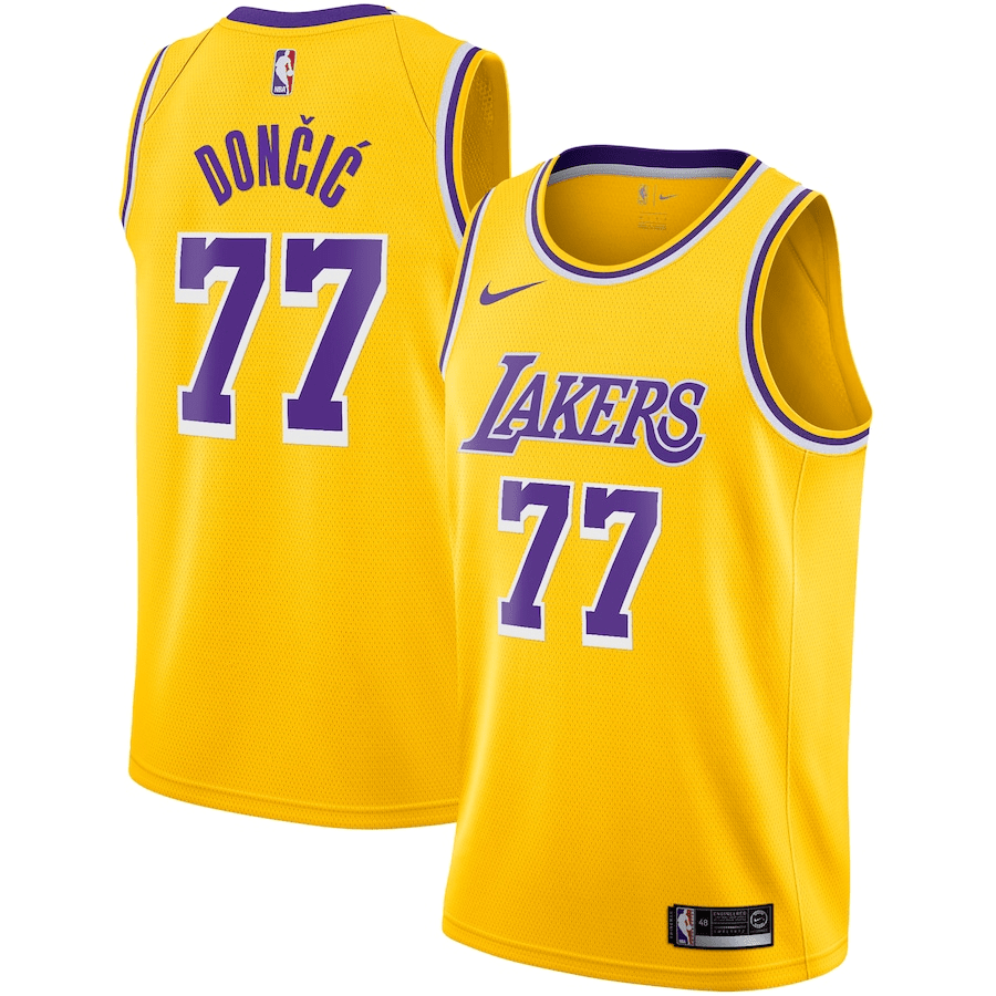 Regata NBA Los Angeles Lakers Luka Dončić 77 Amarela e Roxa Masculina - Oliver Company