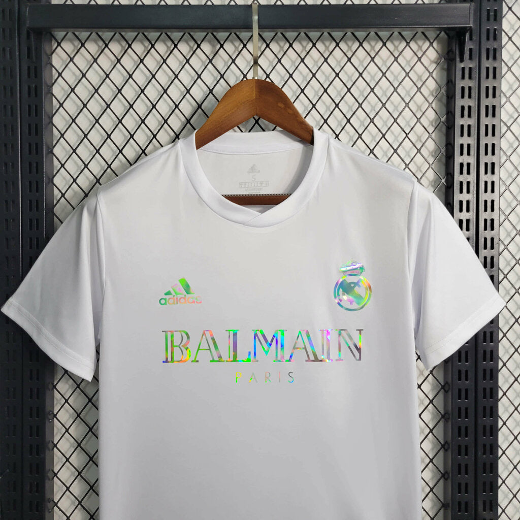 Camisa Real Madrid x Balmain Holográfica 23/24 s/n° Torcedor Masculino - Branco