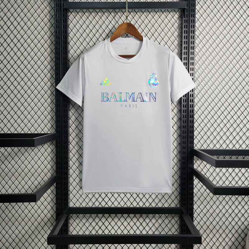 Camisa Real Madrid x Balmain Holográfica 23/24 s/n° Torcedor Masculino - Branco