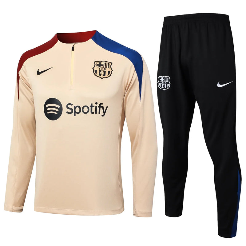 Conjunto Agasalho Treino Barcelona 24/25 - Bege