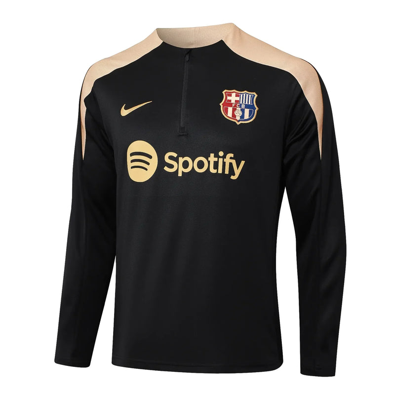 Conjunto Agasalho Treino Barcelona 24/25 - Preto e Bege