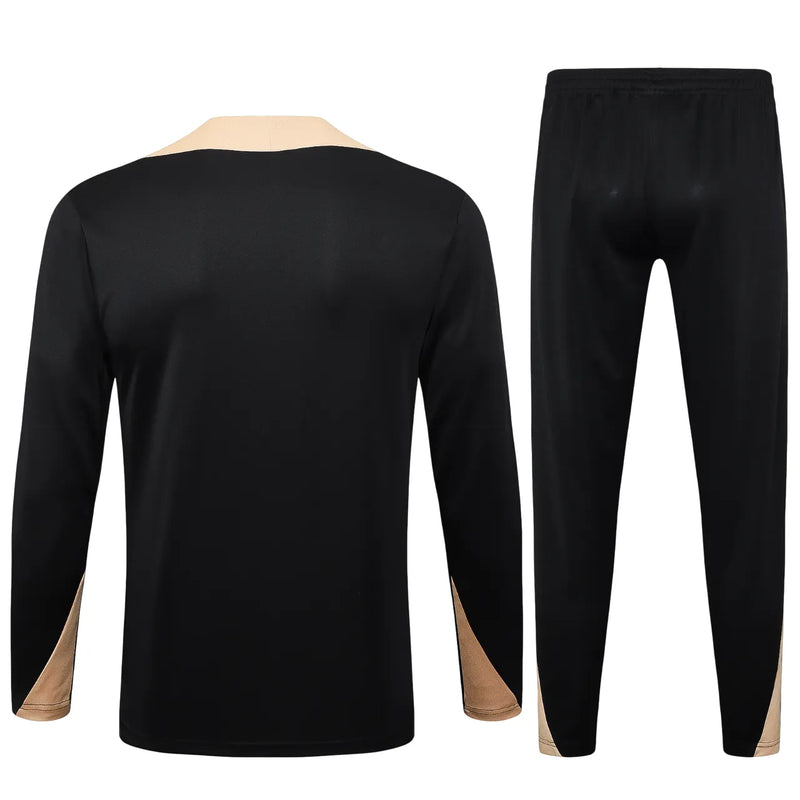 Conjunto Agasalho Treino Barcelona 24/25 - Preto e Bege