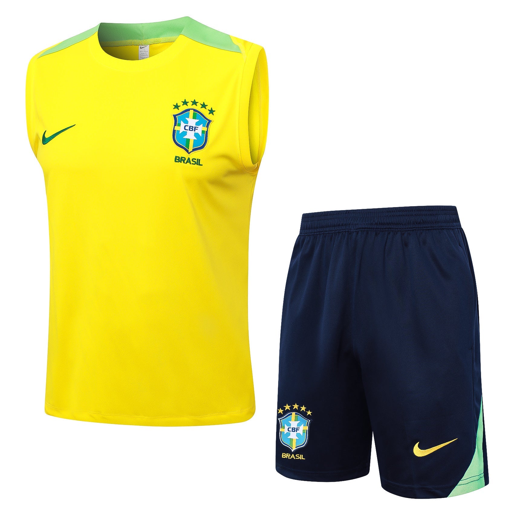 Conjunto Brasil treino regata 24/25 amarelo e verde