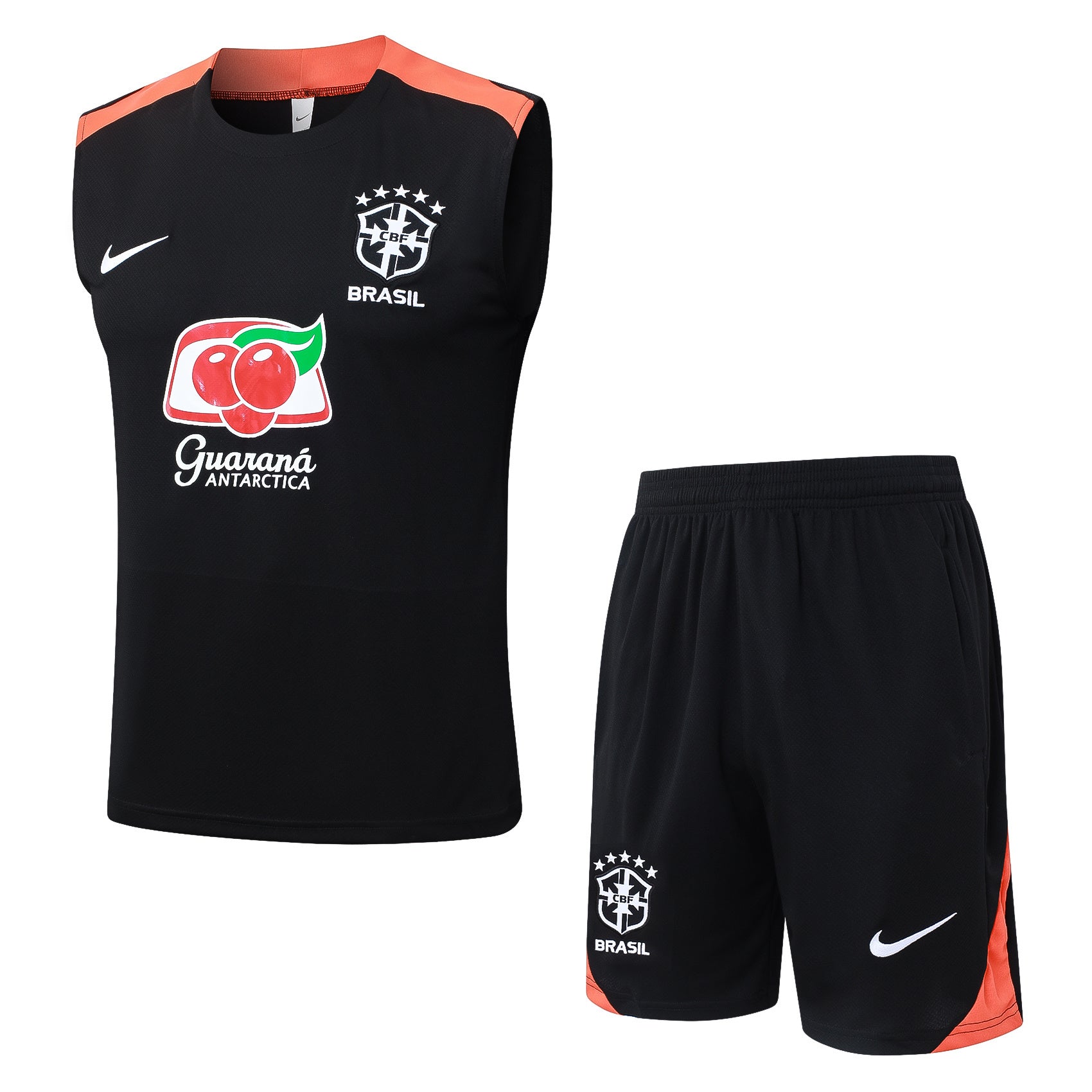Conjunto Brasil treino regata 24/25 preto e laranja