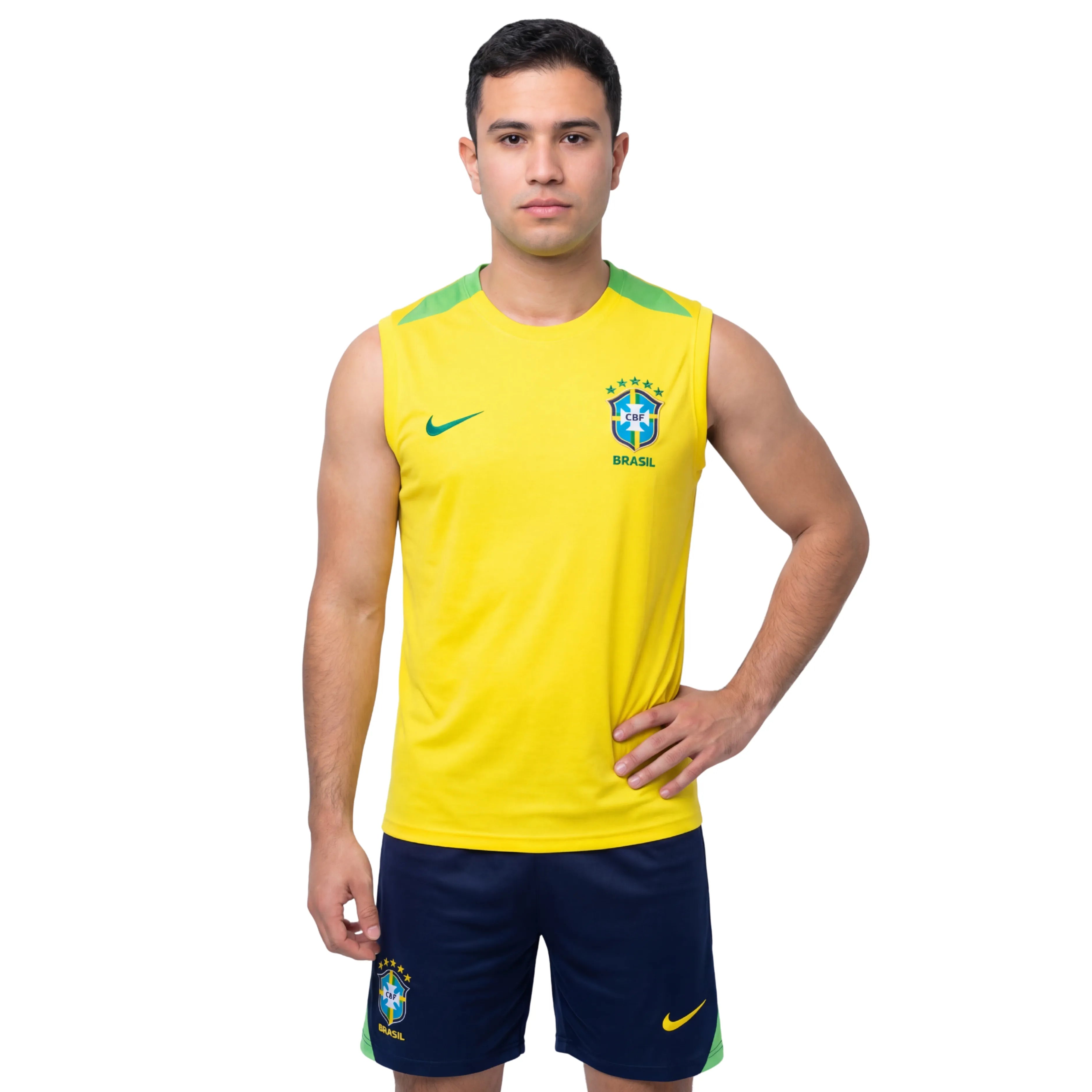 Conjunto Brasil treino regata 24/25 amarelo e verde