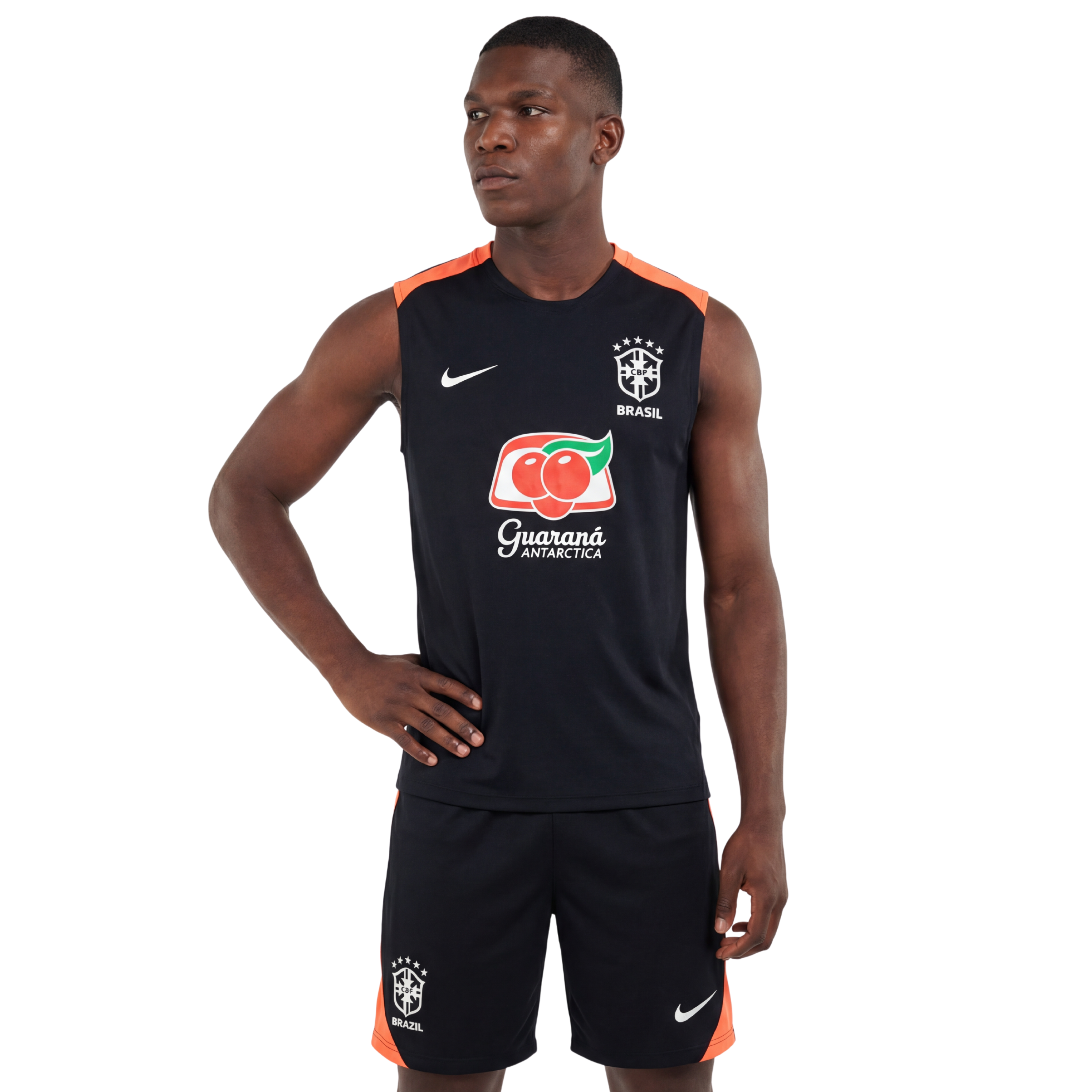 Conjunto Brasil treino regata 24/25 preto e laranja