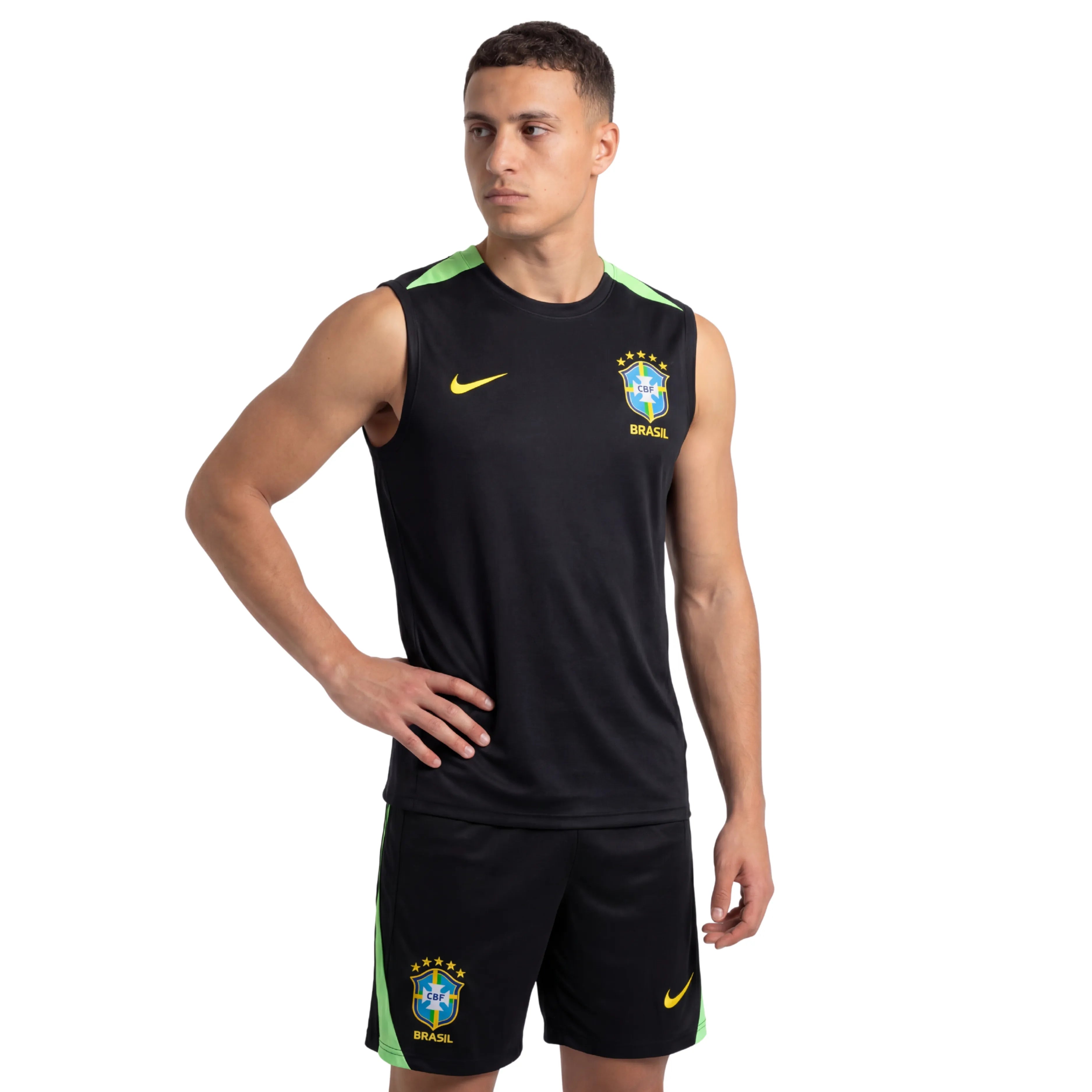 Conjunto Brasil treino regata 24/25 preto e verde