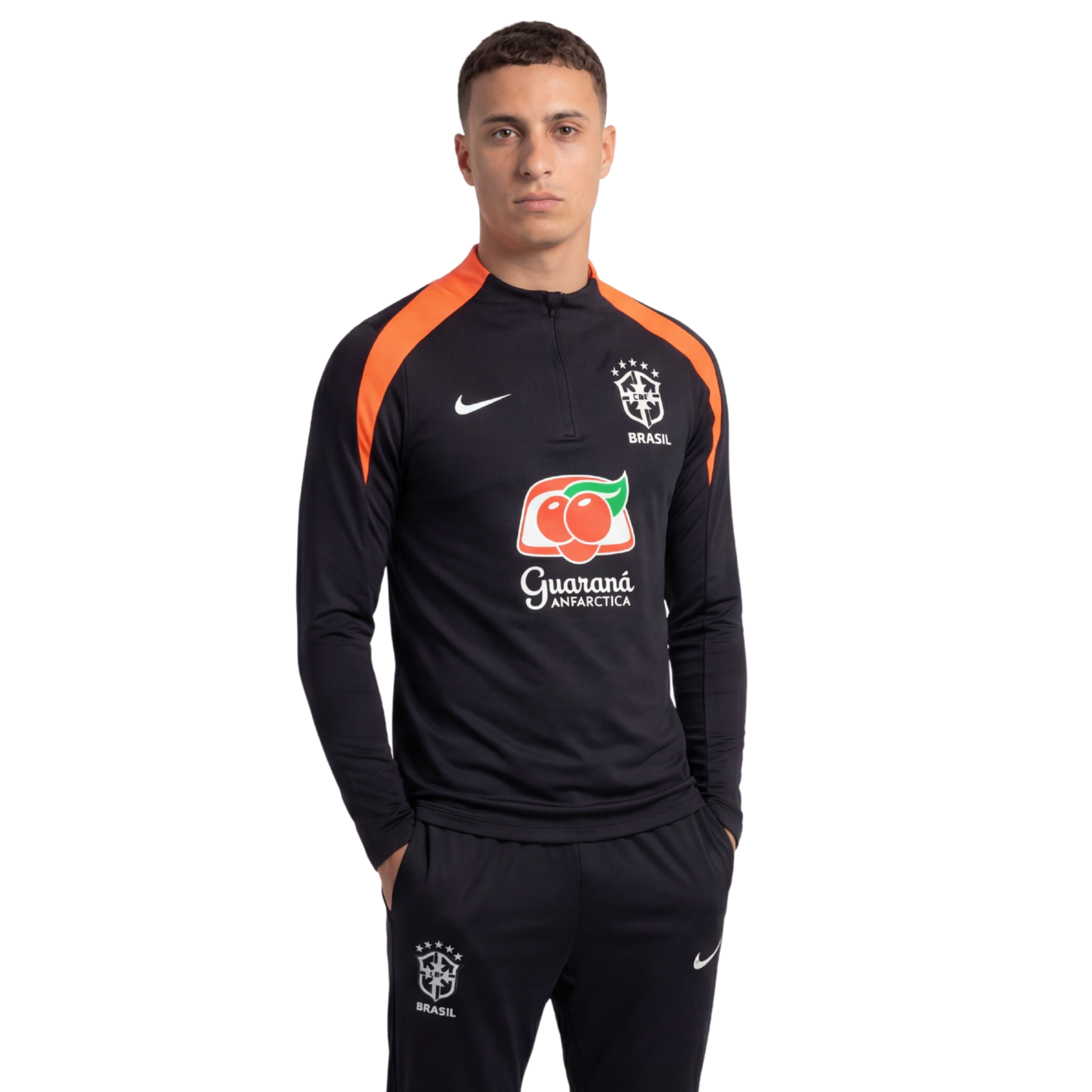 Conjunto agasalho treino Brasil 24/25 preto e laranja