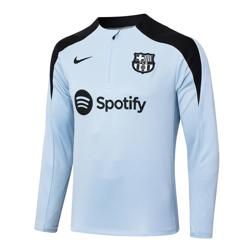 Conjunto Agasalho Treino Barcelona 24/25 - Branco e Preto