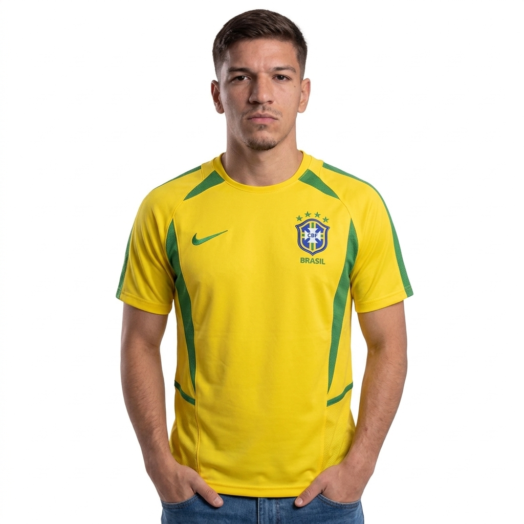 Camisa Brasil Home 2002 Retrô - Amarela