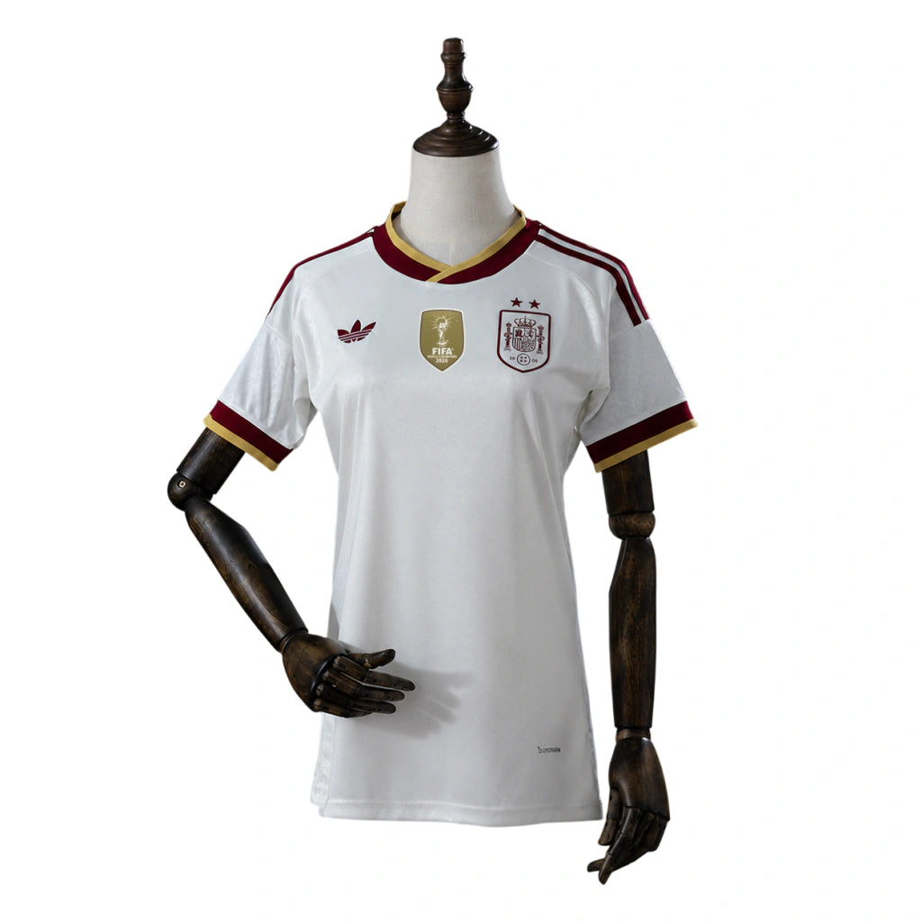 Camisa Espanha II 2026 Off-White Campeã do Mundo 2 Estrelas Torcedor - detalhes de acabamento 1