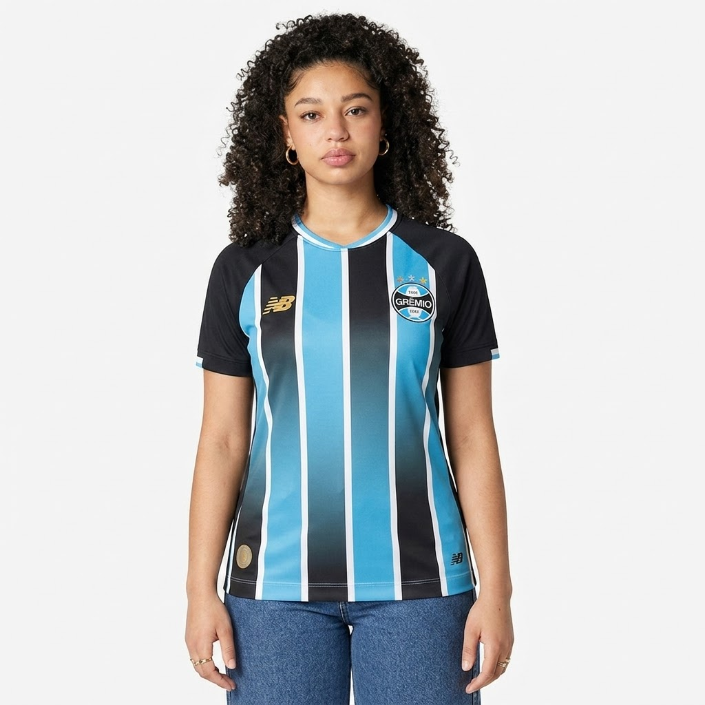 Camisa Grêmio I 2026/27 Tricolor Feminina Torcedor - detalhes de acabamento 1