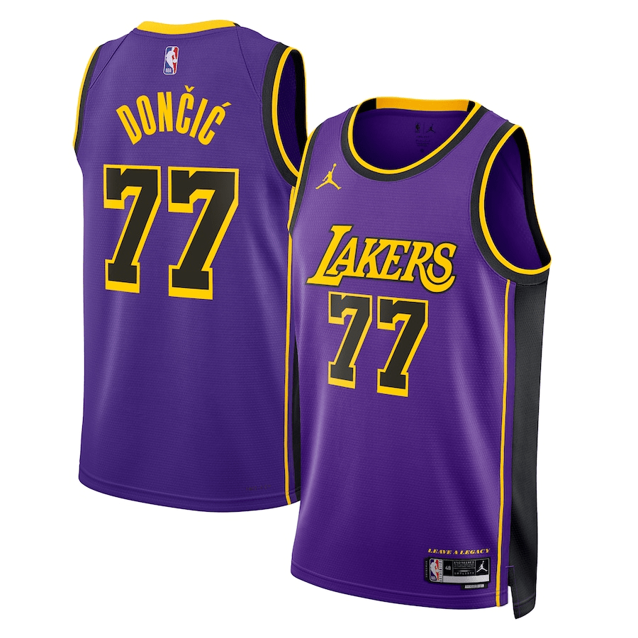Regata NBA Los Angeles Lakers Luka Dončić 77 Roxa e Preta Masculina - Oliver Company